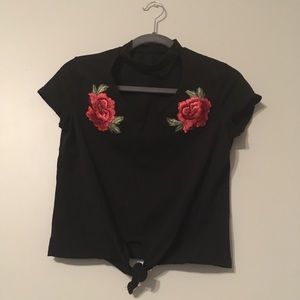 Knot-tie embroidered top